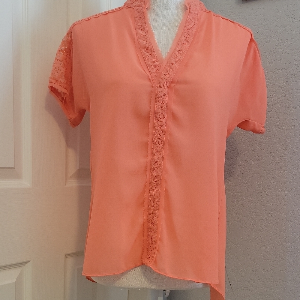 BKE Orange Lace Accent Blouse